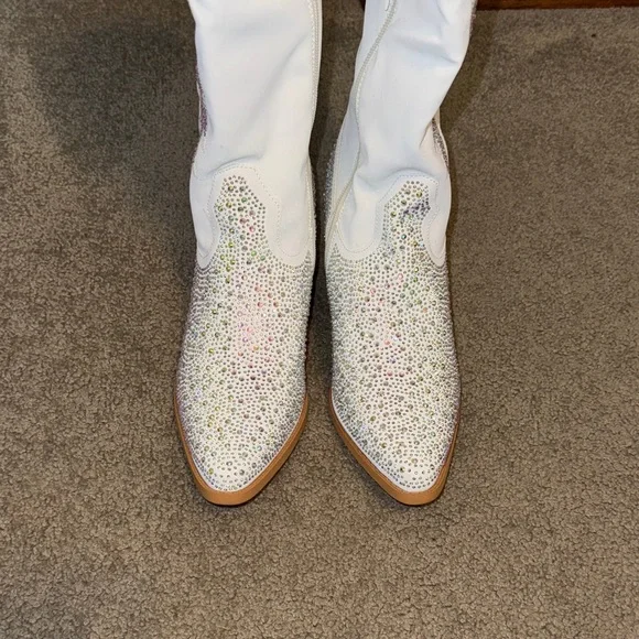 Yours forever White and Silver Embellished Women's Cowboy Boots - Picture 8 of 8